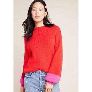 Line & Dot Women's Knit Pull Over Ribbed Sweater Red Pink Slouchy Size Medium